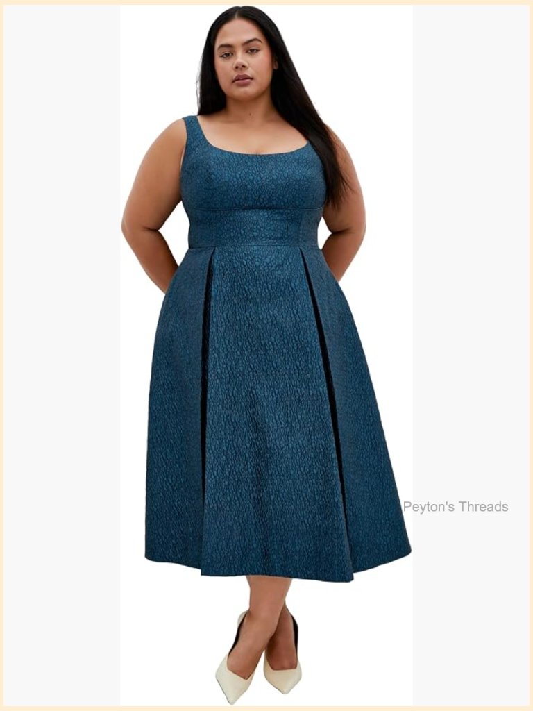 Plus Size Fit & Flare Midi Dress With Pockets Sleeveless Square Neck Cocktail